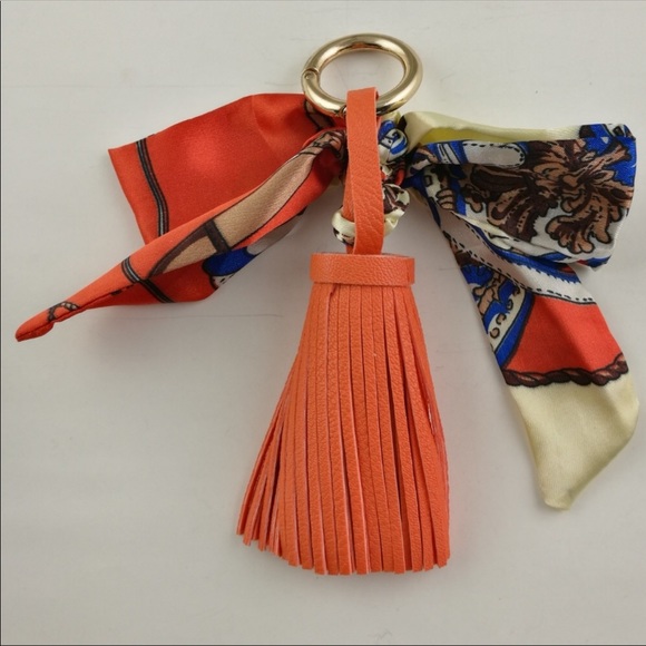 Vegan Leather Orange Tassel Key Chain - Picture 3 of 4